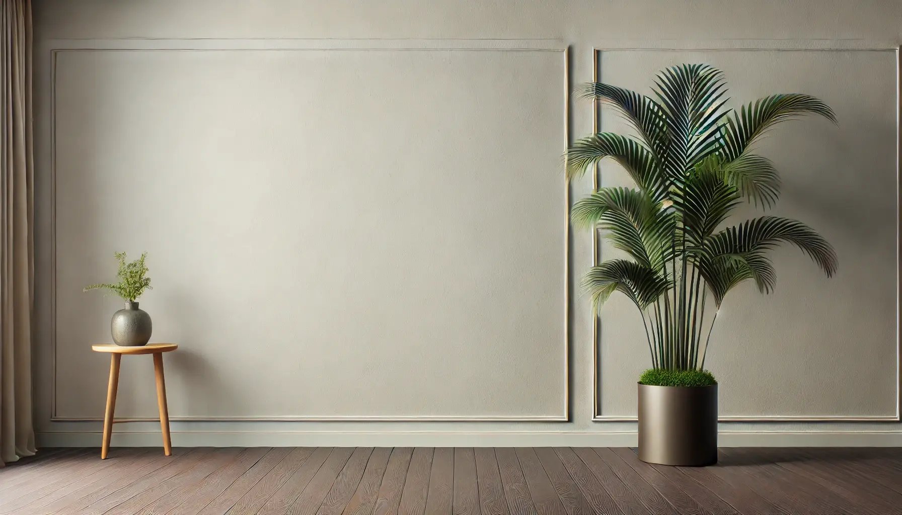 DALL·E 2024-10-17 22.30.19 - A decorative background image featuring a bare wall occupying the left three-fourths of the frame, with a photorealistic lush houseplant such as a rha