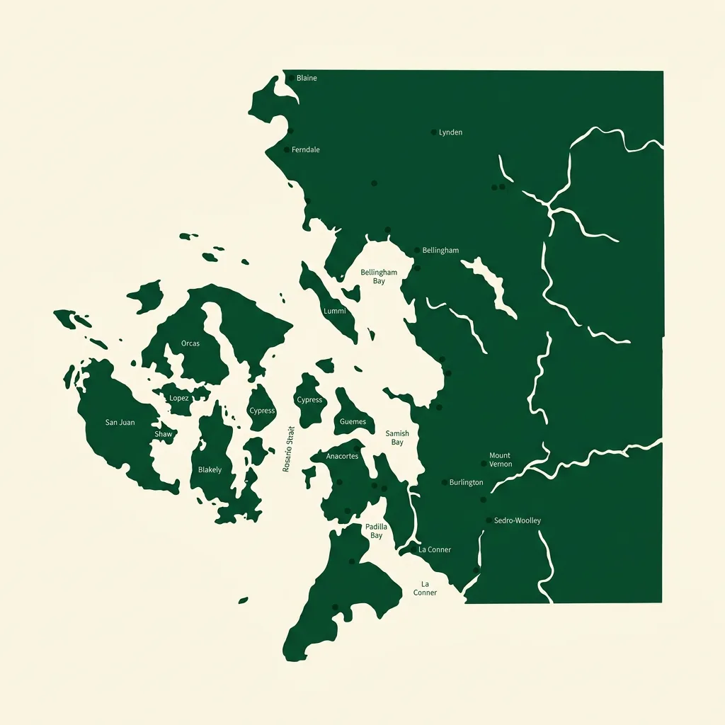 Map showing Andgar Home Comfort's service area across Whatcom, Skagit, and North Snohomish Counties