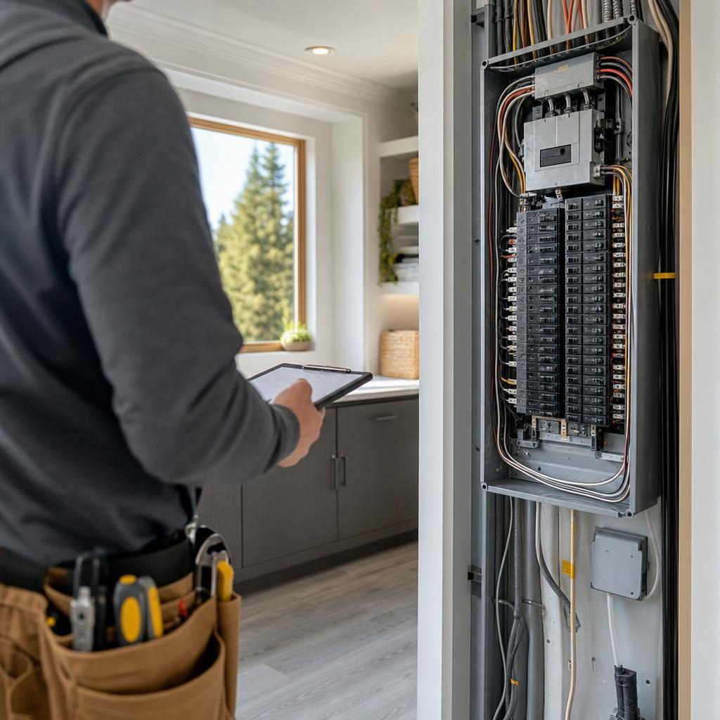 Electrician reviewing a residential electrical panel
